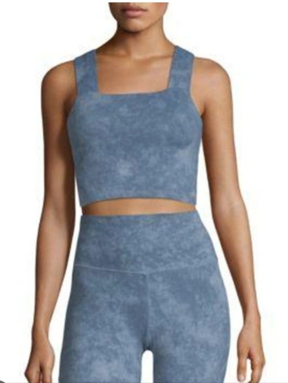 Alo Yoga XS Bind Fitted Bra Tank In Denim Acid Wash